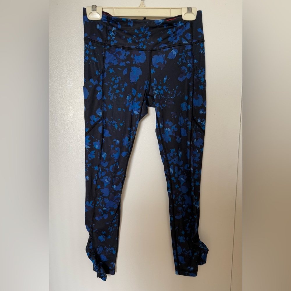 Lululemon Blue Floral Leggings With Ruffle Hem 6